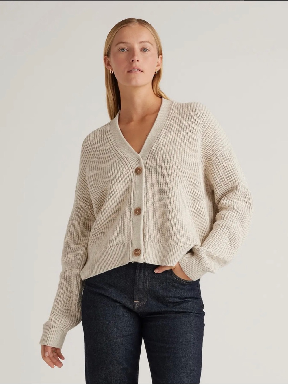 Quince Fisherman Boxy Cropped Cardigan